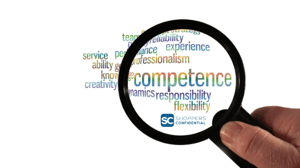 A Magnifying Glass Looking At Various Key Elements Needed in an MSP and a Shoppers Confidential Logo
